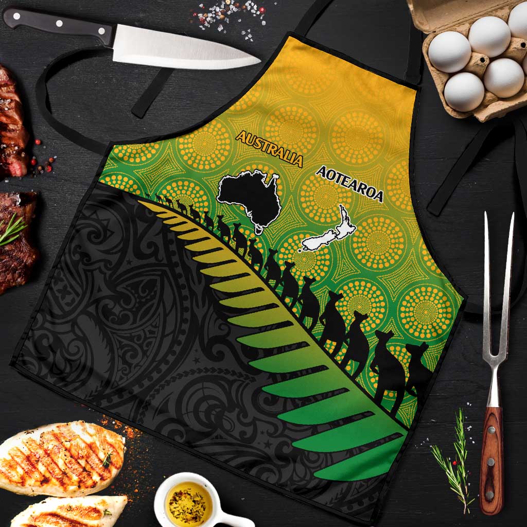 Australia New Zealand Rugby Apron Gradient Aboriginal Wallabies and Maori Black Fern - Aussie Hoodie