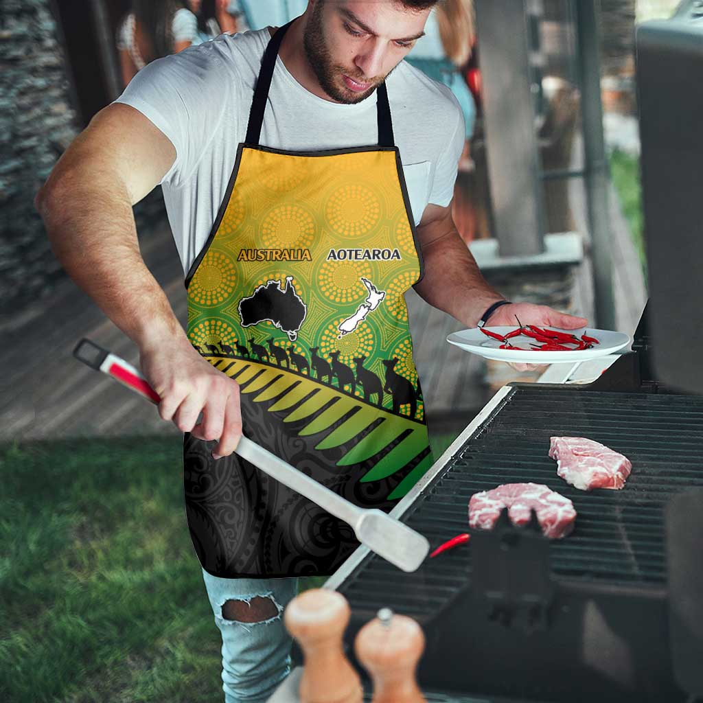 Australia New Zealand Rugby Apron Gradient Aboriginal Wallabies and Maori Black Fern - Aussie Hoodie