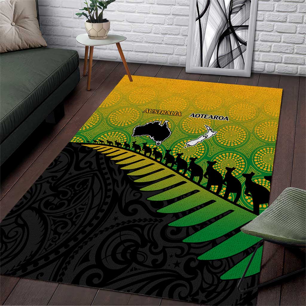 Australia New Zealand Rugby Area Rug Gradient Aboriginal Wallabies and Maori Black Fern - Aussie Hoodie