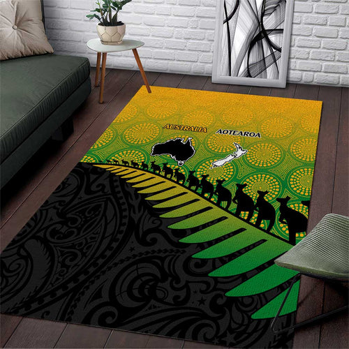 Australia New Zealand Rugby Area Rug Gradient Aboriginal Wallabies and Maori Black Fern - Aussie Hoodie