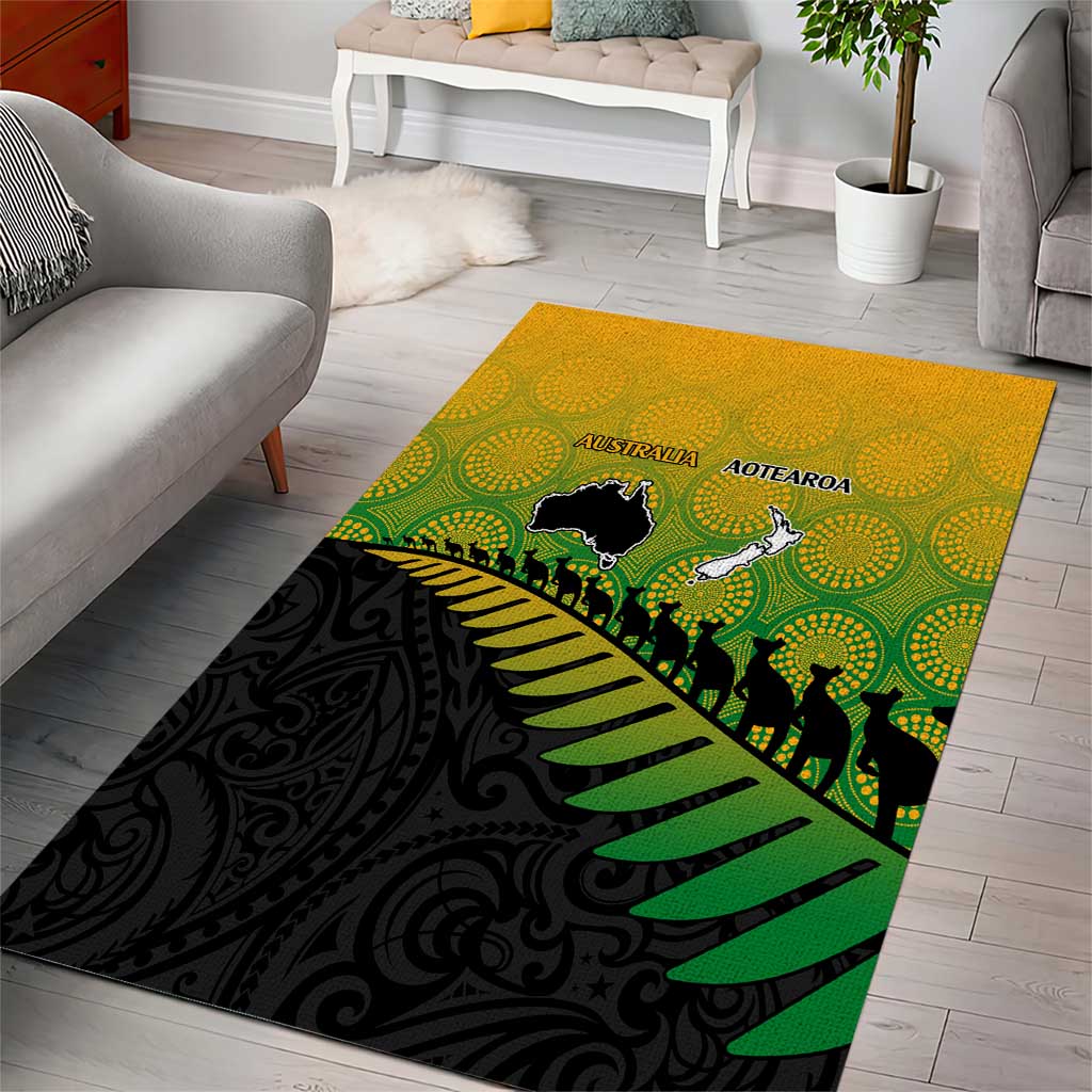 Australia New Zealand Rugby Area Rug Gradient Aboriginal Wallabies and Maori Black Fern - Aussie Hoodie