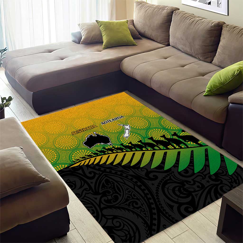 Australia New Zealand Rugby Area Rug Gradient Aboriginal Wallabies and Maori Black Fern - Aussie Hoodie