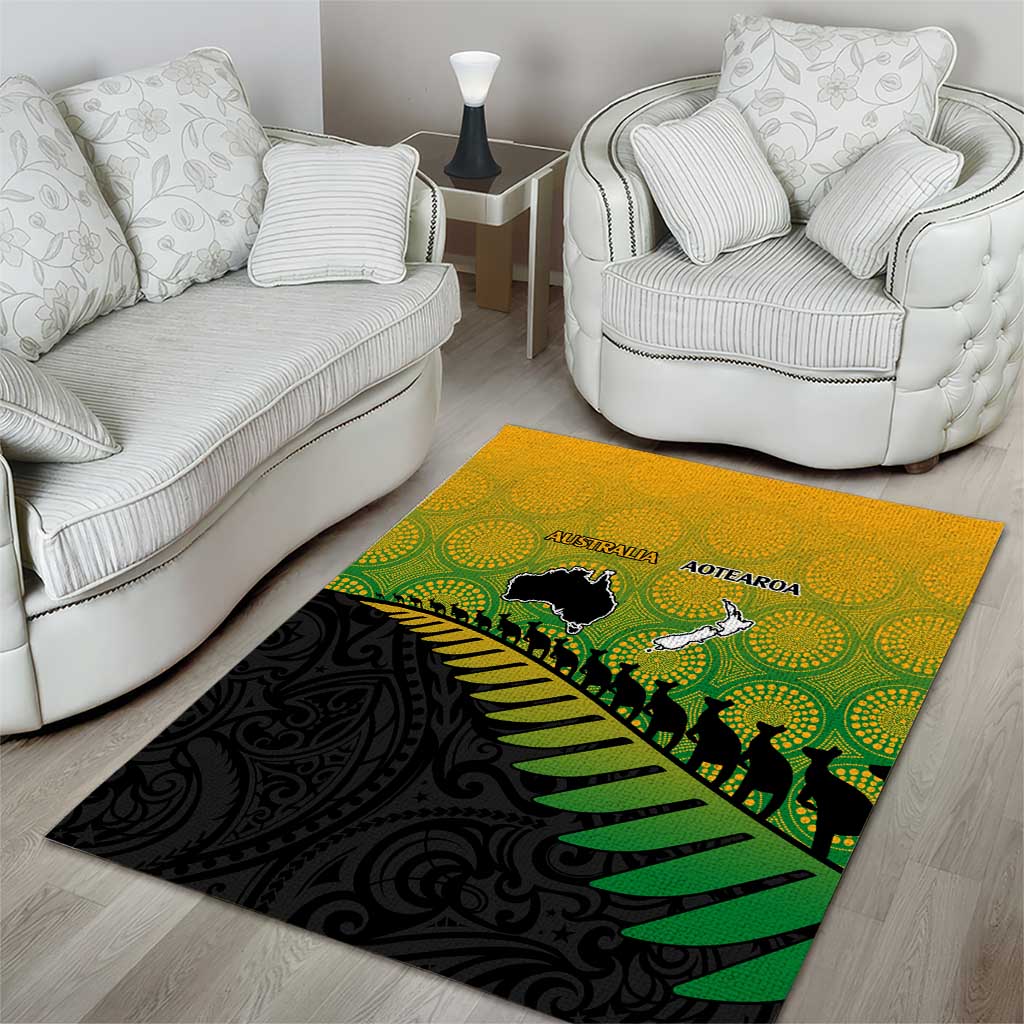 Australia New Zealand Rugby Area Rug Gradient Aboriginal Wallabies and Maori Black Fern - Aussie Hoodie