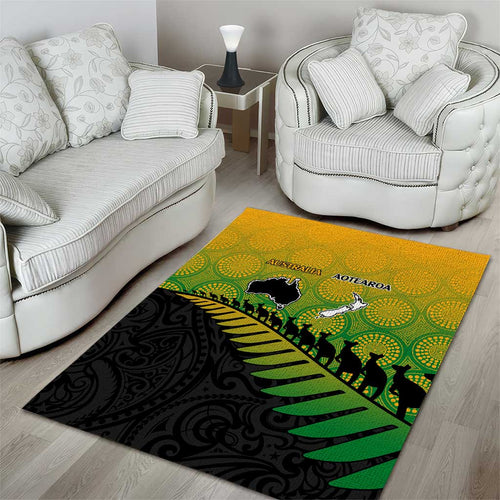 Australia New Zealand Rugby Area Rug Gradient Aboriginal Wallabies and Maori Black Fern - Aussie Hoodie