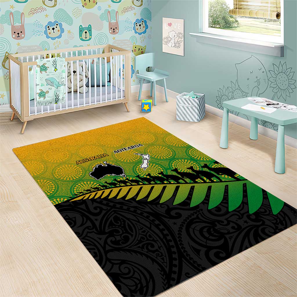 Australia New Zealand Rugby Area Rug Gradient Aboriginal Wallabies and Maori Black Fern - Aussie Hoodie