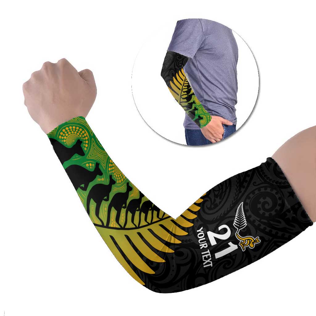 Australia New Zealand Rugby Arm Sleeves Gradient Aboriginal Wallabies and Maori Black Fern - Aussie Hoodie