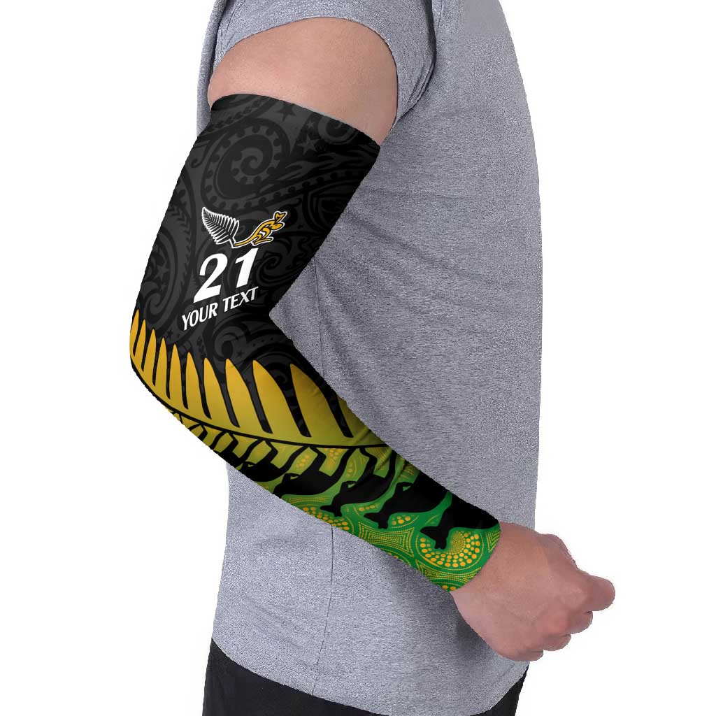 Australia New Zealand Rugby Arm Sleeves Gradient Aboriginal Wallabies and Maori Black Fern - Aussie Hoodie