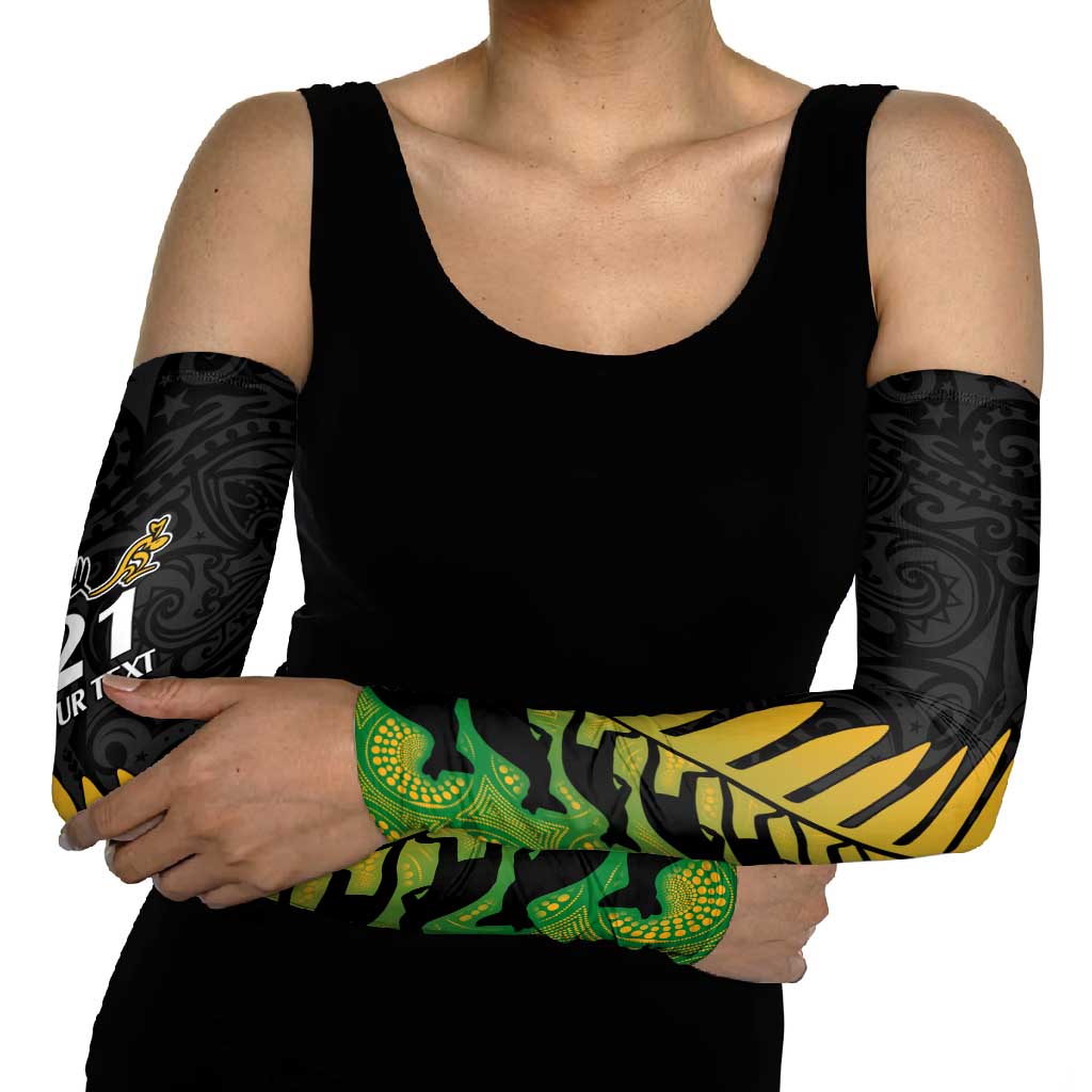 Australia New Zealand Rugby Arm Sleeves Gradient Aboriginal Wallabies and Maori Black Fern - Aussie Hoodie