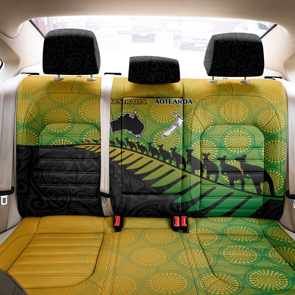 Australia New Zealand Rugby Back Car Seat Cover Gradient Aboriginal Wallabies and Maori Black Fern - Aussie Hoodie