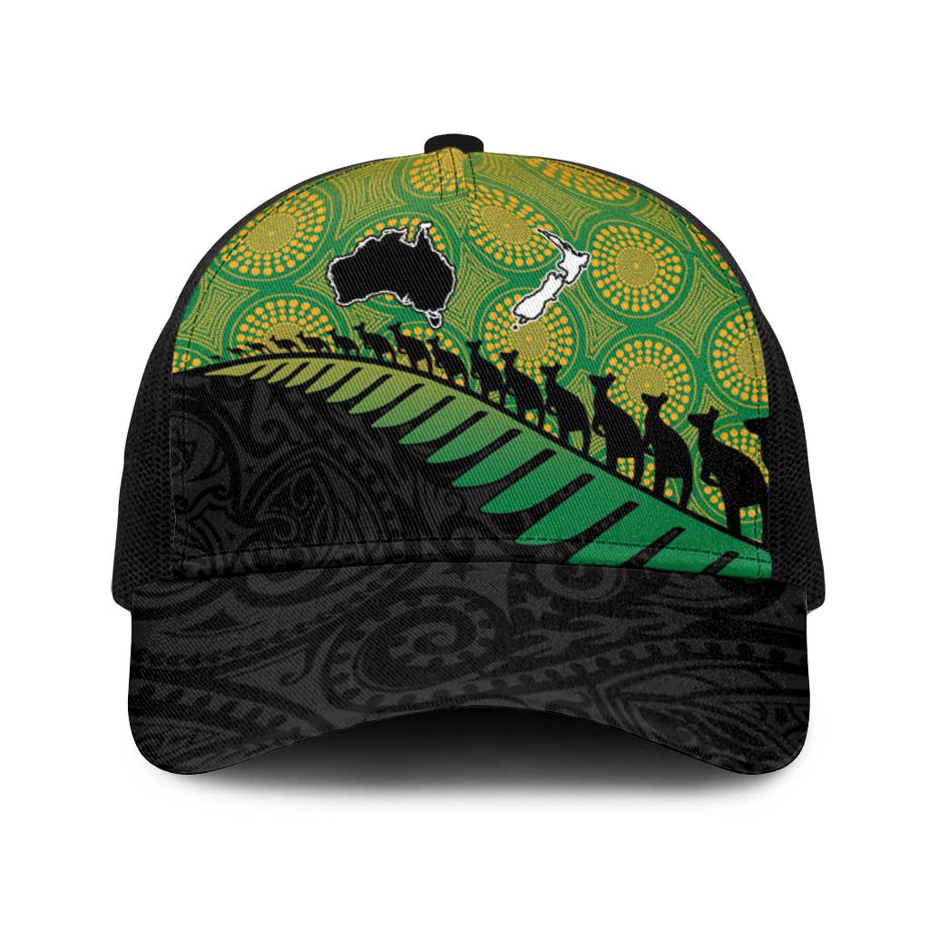 Australia New Zealand Rugby Baseball Net Cap Gradient Aboriginal Wallabies and Maori Black Fern - Aussie Hoodie