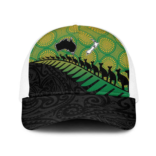 Australia New Zealand Rugby Baseball Net Cap Gradient Aboriginal Wallabies and Maori Black Fern - Aussie Hoodie