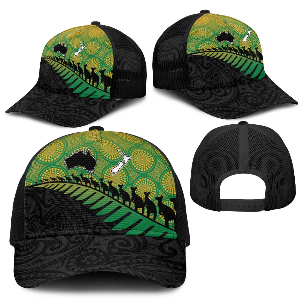 Australia New Zealand Rugby Baseball Net Cap Gradient Aboriginal Wallabies and Maori Black Fern - Aussie Hoodie