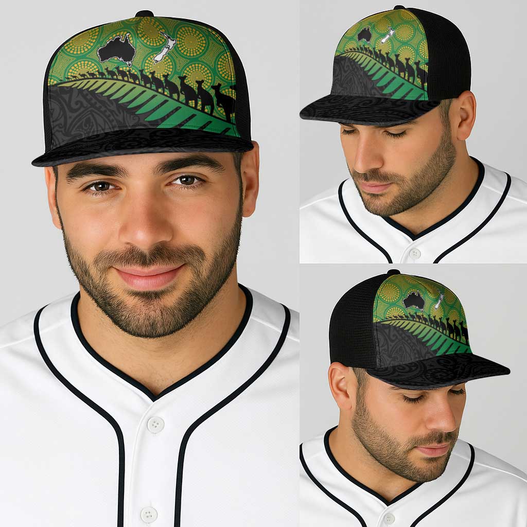 Australia New Zealand Rugby Baseball Net Cap Gradient Aboriginal Wallabies and Maori Black Fern - Aussie Hoodie