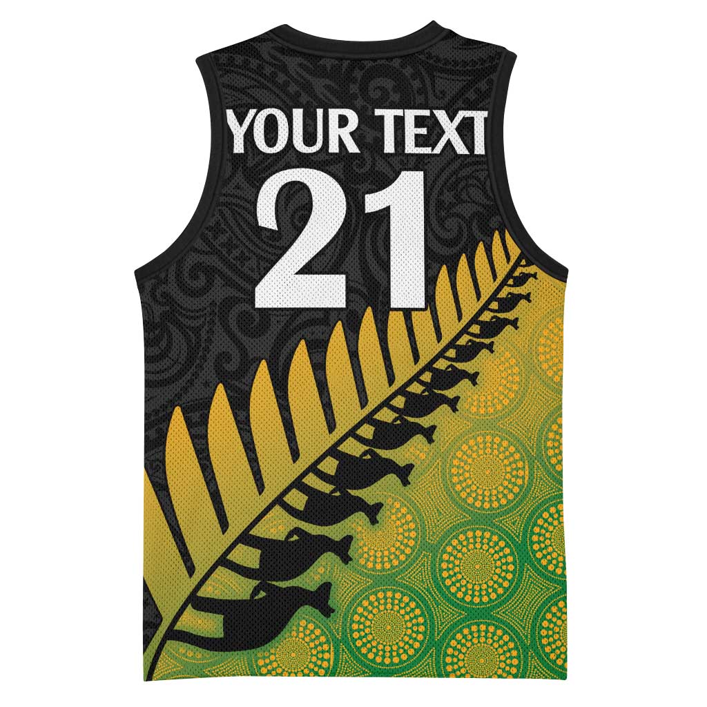 Australia New Zealand Rugby Basketball Jersey Gradient Aboriginal Wallabies and Maori Black Fern - Aussie Hoodie