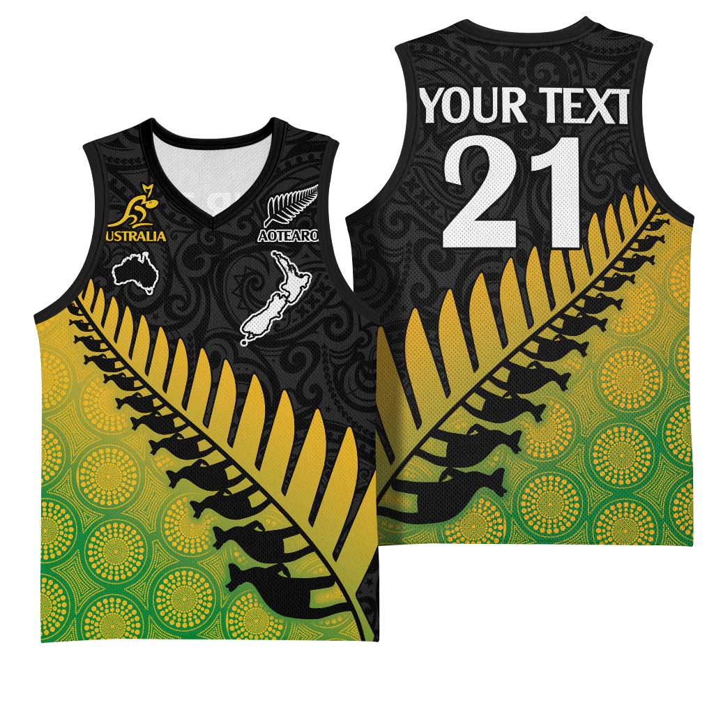 Australia New Zealand Rugby Basketball Jersey Gradient Aboriginal Wallabies and Maori Black Fern - Aussie Hoodie