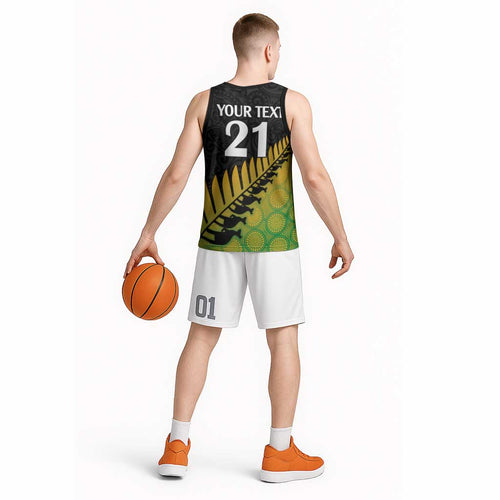 Australia New Zealand Rugby Basketball Jersey Gradient Aboriginal Wallabies and Maori Black Fern - Aussie Hoodie