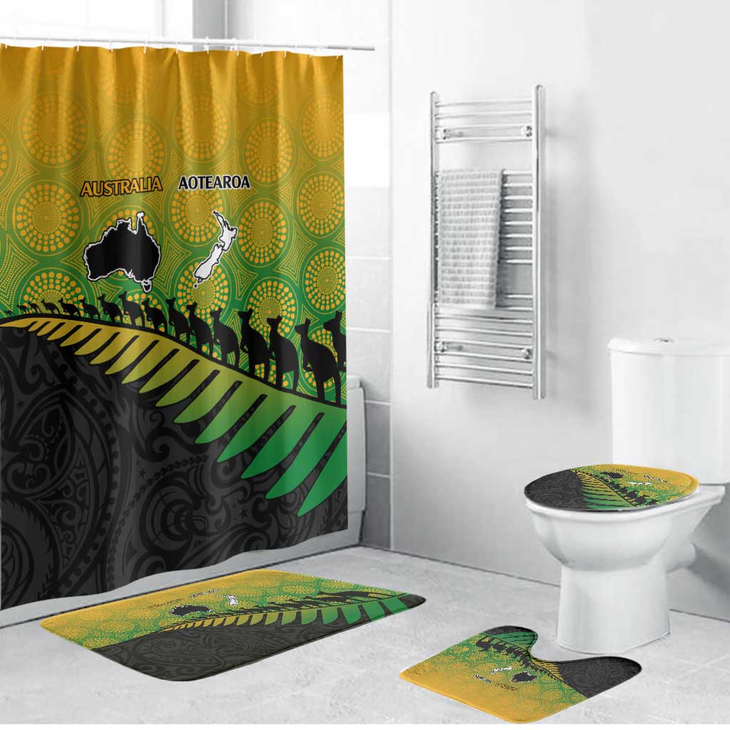 Australia New Zealand Rugby Bathroom Set Gradient Aboriginal Wallabies and Maori Black Fern - Aussie Hoodie