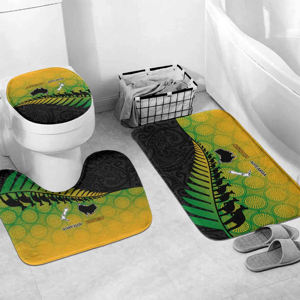 Australia New Zealand Rugby Bathroom Set Gradient Aboriginal Wallabies and Maori Black Fern - Aussie Hoodie