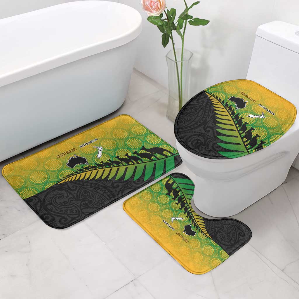 Australia New Zealand Rugby Bathroom Set Gradient Aboriginal Wallabies and Maori Black Fern - Aussie Hoodie