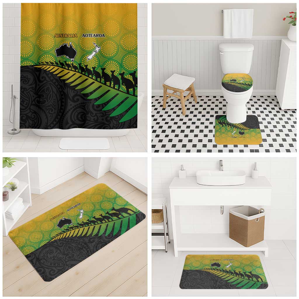 Australia New Zealand Rugby Bathroom Set Gradient Aboriginal Wallabies and Maori Black Fern - Aussie Hoodie