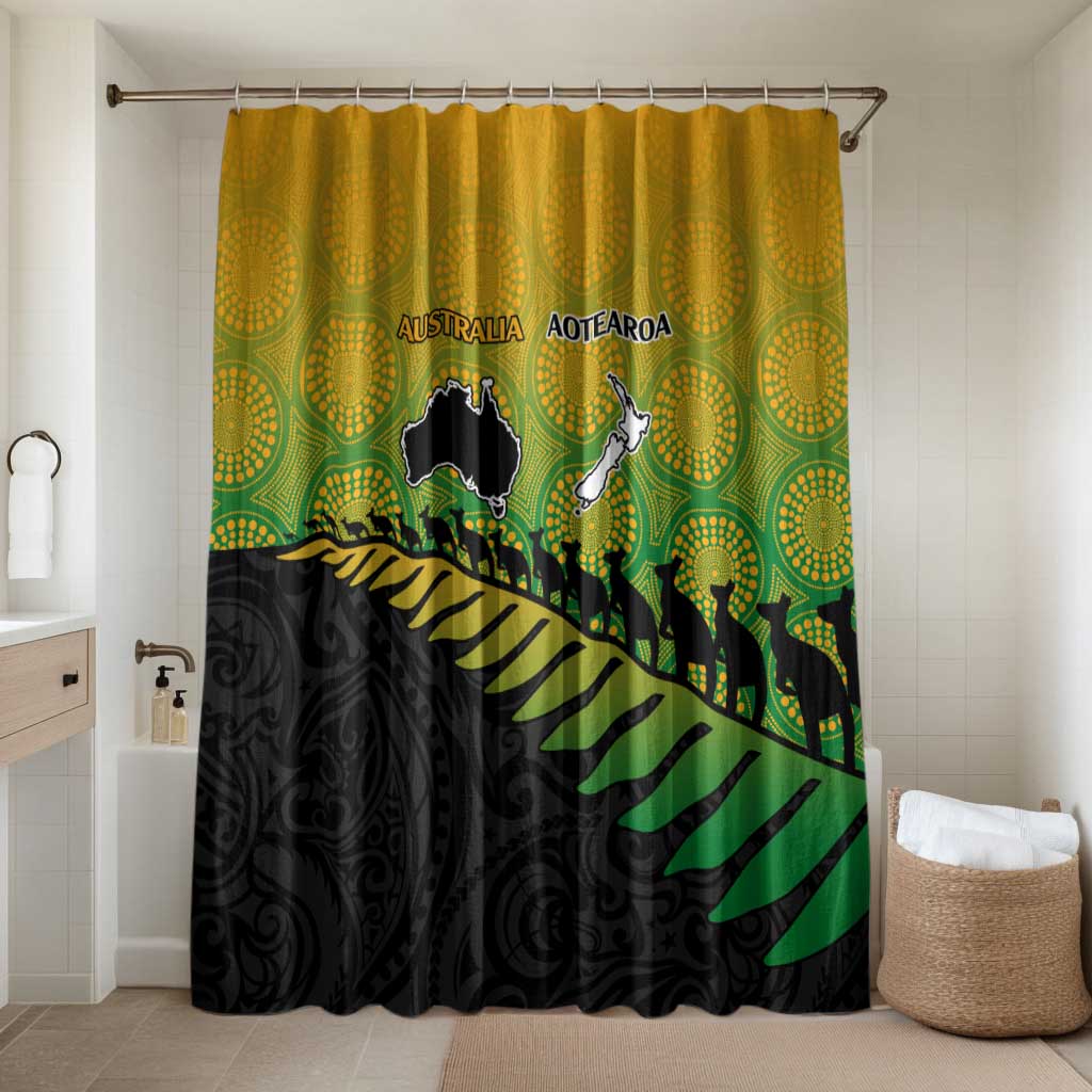 Australia New Zealand Rugby Bathroom Set Gradient Aboriginal Wallabies and Maori Black Fern - Aussie Hoodie