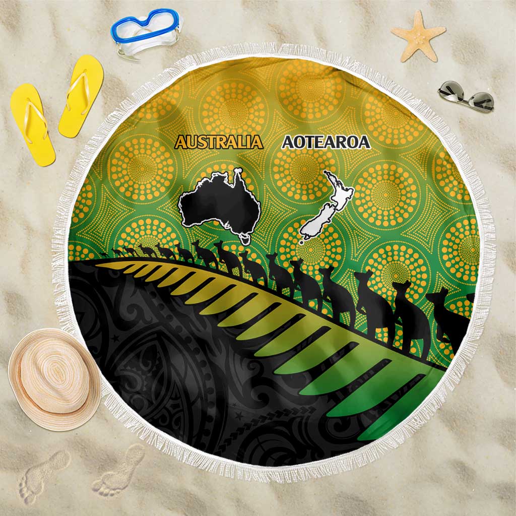 Australia New Zealand Rugby Beach Blanket Gradient Aboriginal Wallabies and Maori Black Fern - Aussie Hoodie