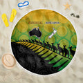 Australia New Zealand Rugby Beach Blanket Gradient Aboriginal Wallabies and Maori Black Fern - Aussie Hoodie