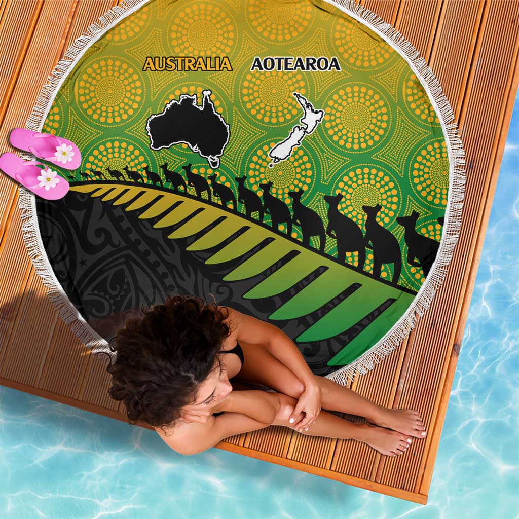 Australia New Zealand Rugby Beach Blanket Gradient Aboriginal Wallabies and Maori Black Fern - Aussie Hoodie