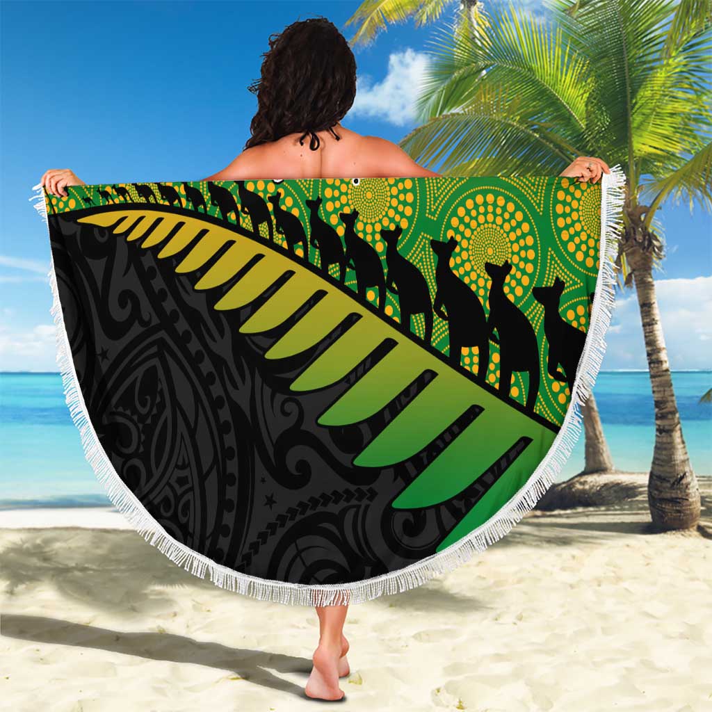 Australia New Zealand Rugby Beach Blanket Gradient Aboriginal Wallabies and Maori Black Fern - Aussie Hoodie