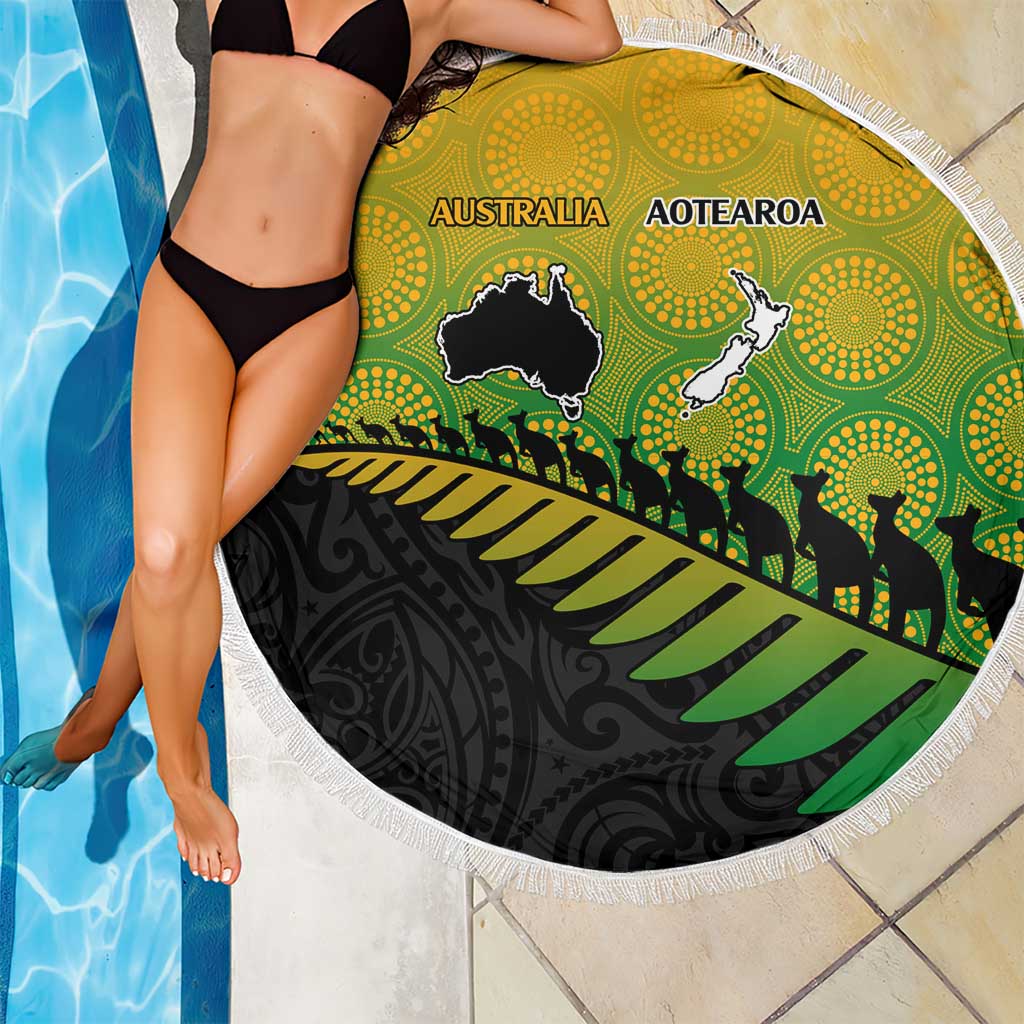 Australia New Zealand Rugby Beach Blanket Gradient Aboriginal Wallabies and Maori Black Fern - Aussie Hoodie