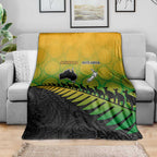 Australia New Zealand Rugby Blanket Gradient Aboriginal Wallabies and Maori Black Fern - Aussie Hoodie