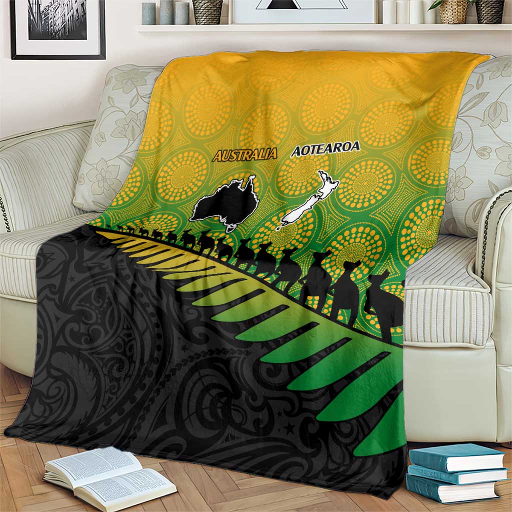 Australia New Zealand Rugby Blanket Gradient Aboriginal Wallabies and Maori Black Fern - Aussie Hoodie