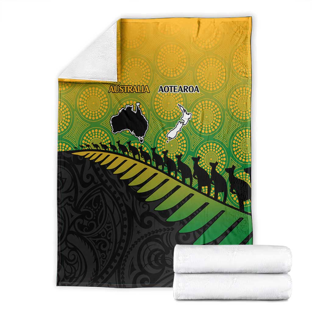 Australia New Zealand Rugby Blanket Gradient Aboriginal Wallabies and Maori Black Fern - Aussie Hoodie