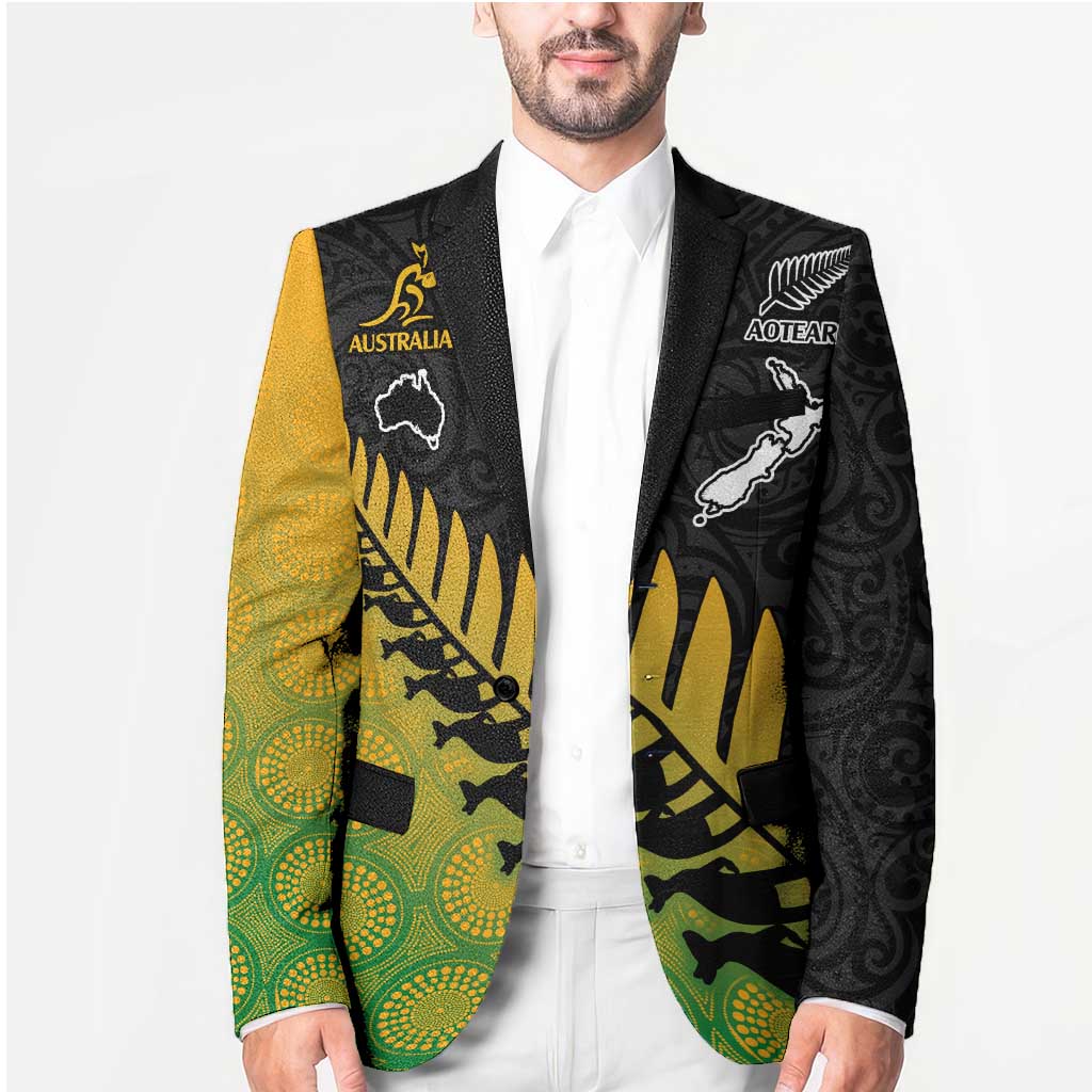 Australia New Zealand Rugby Blazer Gradient Aboriginal Wallabies and Maori Black Fern - Aussie Hoodie