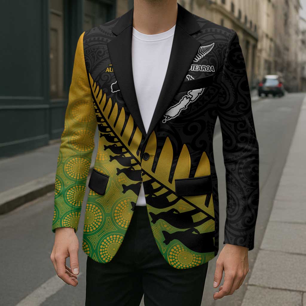 Australia New Zealand Rugby Blazer Gradient Aboriginal Wallabies and Maori Black Fern - Aussie Hoodie