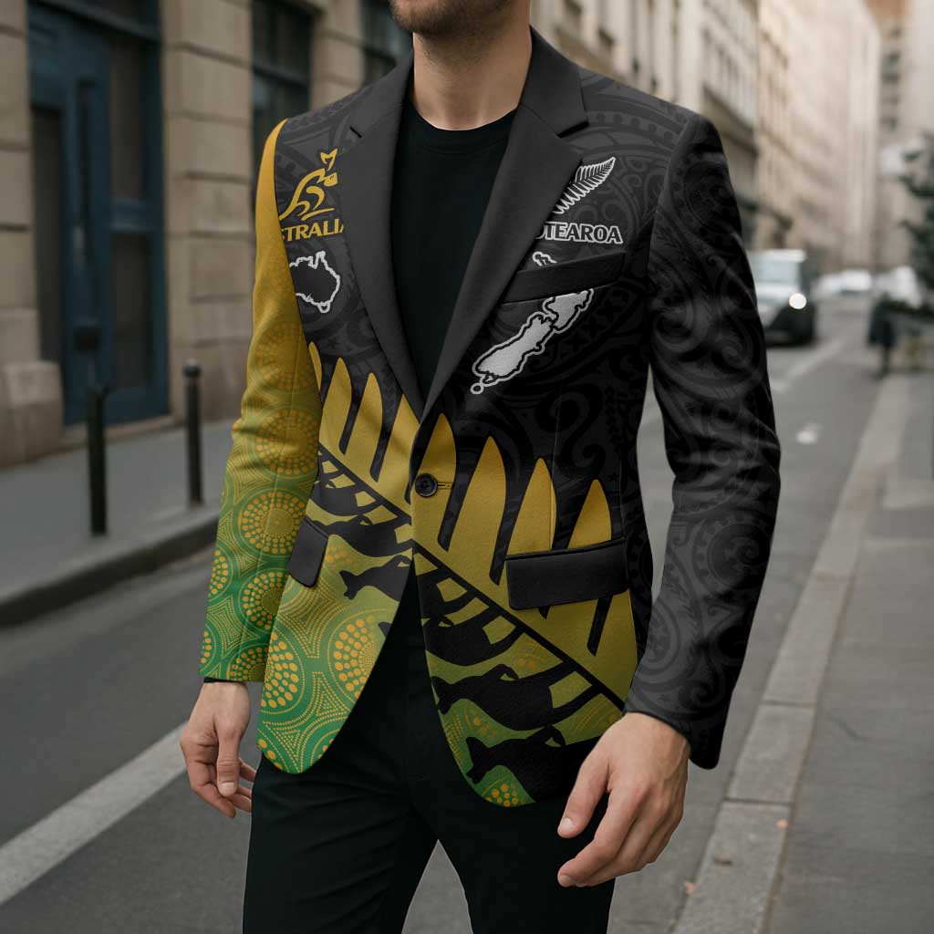 Australia New Zealand Rugby Blazer Gradient Aboriginal Wallabies and Maori Black Fern - Aussie Hoodie