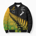 Australia New Zealand Rugby Bomber Puffer Jacket Gradient Aboriginal Wallabies and Maori Black Fern - Aussie Hoodie