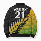 Australia New Zealand Rugby Bomber Puffer Jacket Gradient Aboriginal Wallabies and Maori Black Fern - Aussie Hoodie