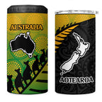 Australia New Zealand Rugby 4 in 1 Can Cooler Tumbler Gradient Aboriginal Wallabies and Maori Black Fern - Aussie Hoodie