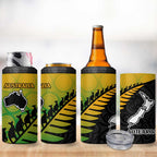Australia New Zealand Rugby 4 in 1 Can Cooler Tumbler Gradient Aboriginal Wallabies and Maori Black Fern - Aussie Hoodie