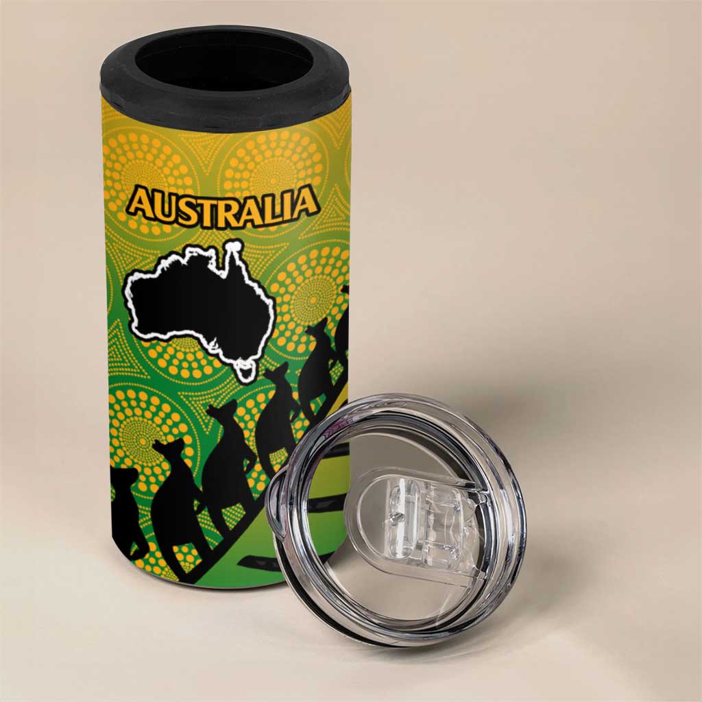 Australia New Zealand Rugby 4 in 1 Can Cooler Tumbler Gradient Aboriginal Wallabies and Maori Black Fern - Aussie Hoodie