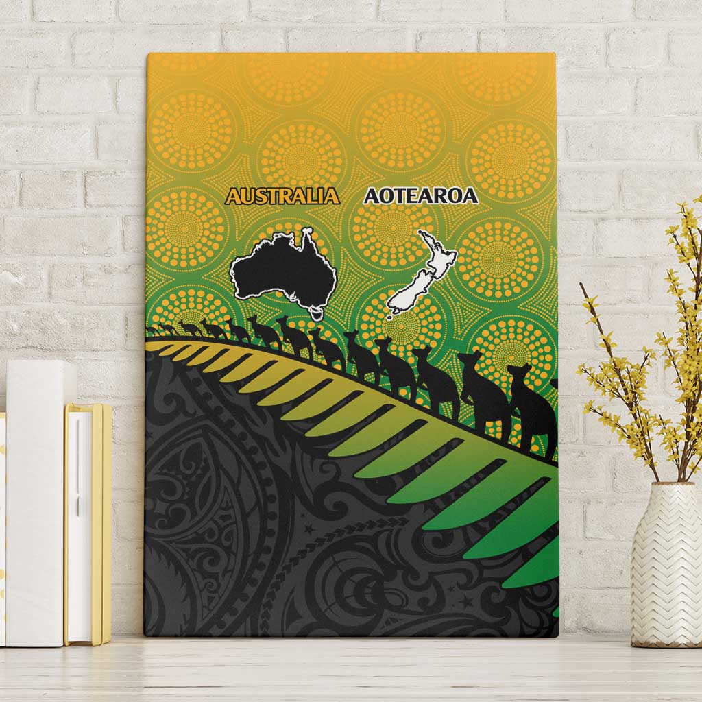 Australia New Zealand Rugby Canvas Wall Art Gradient Aboriginal Wallabies and Maori Black Fern - Aussie Hoodie
