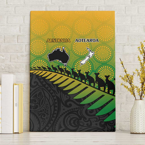 Australia New Zealand Rugby Canvas Wall Art Gradient Aboriginal Wallabies and Maori Black Fern - Aussie Hoodie