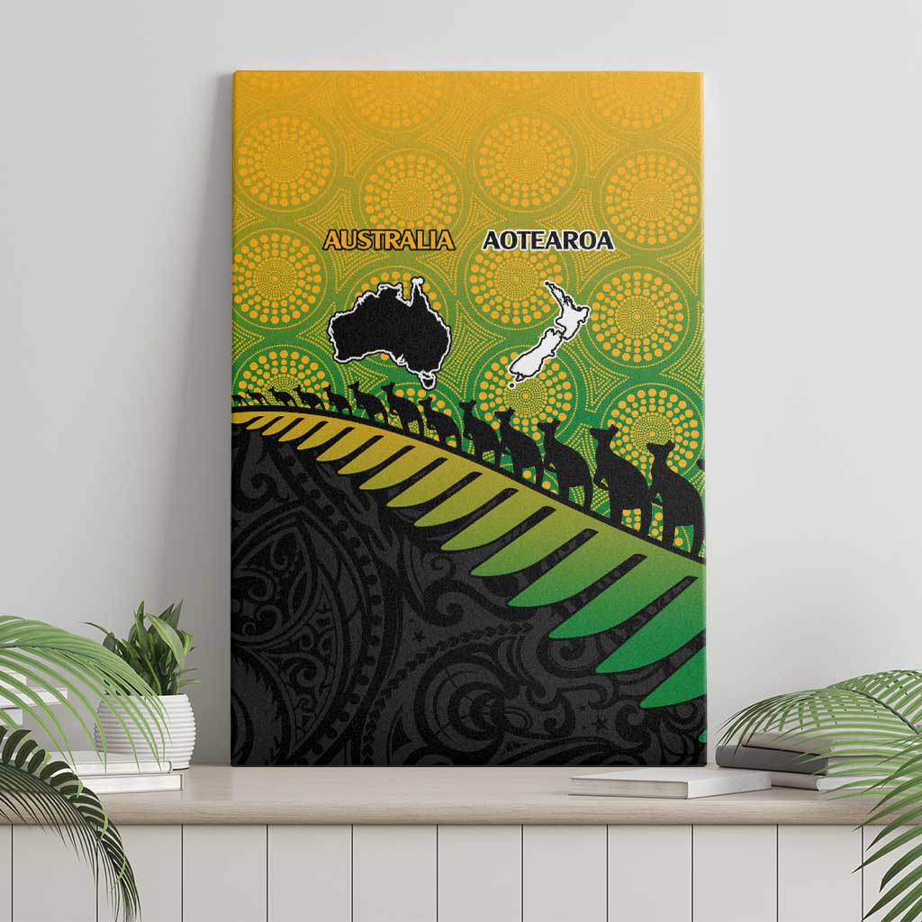 Australia New Zealand Rugby Canvas Wall Art Gradient Aboriginal Wallabies and Maori Black Fern - Aussie Hoodie