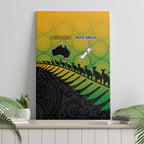 Australia New Zealand Rugby Canvas Wall Art Gradient Aboriginal Wallabies and Maori Black Fern - Aussie Hoodie