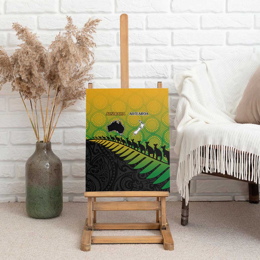 Australia New Zealand Rugby Canvas Wall Art Gradient Aboriginal Wallabies and Maori Black Fern - Aussie Hoodie