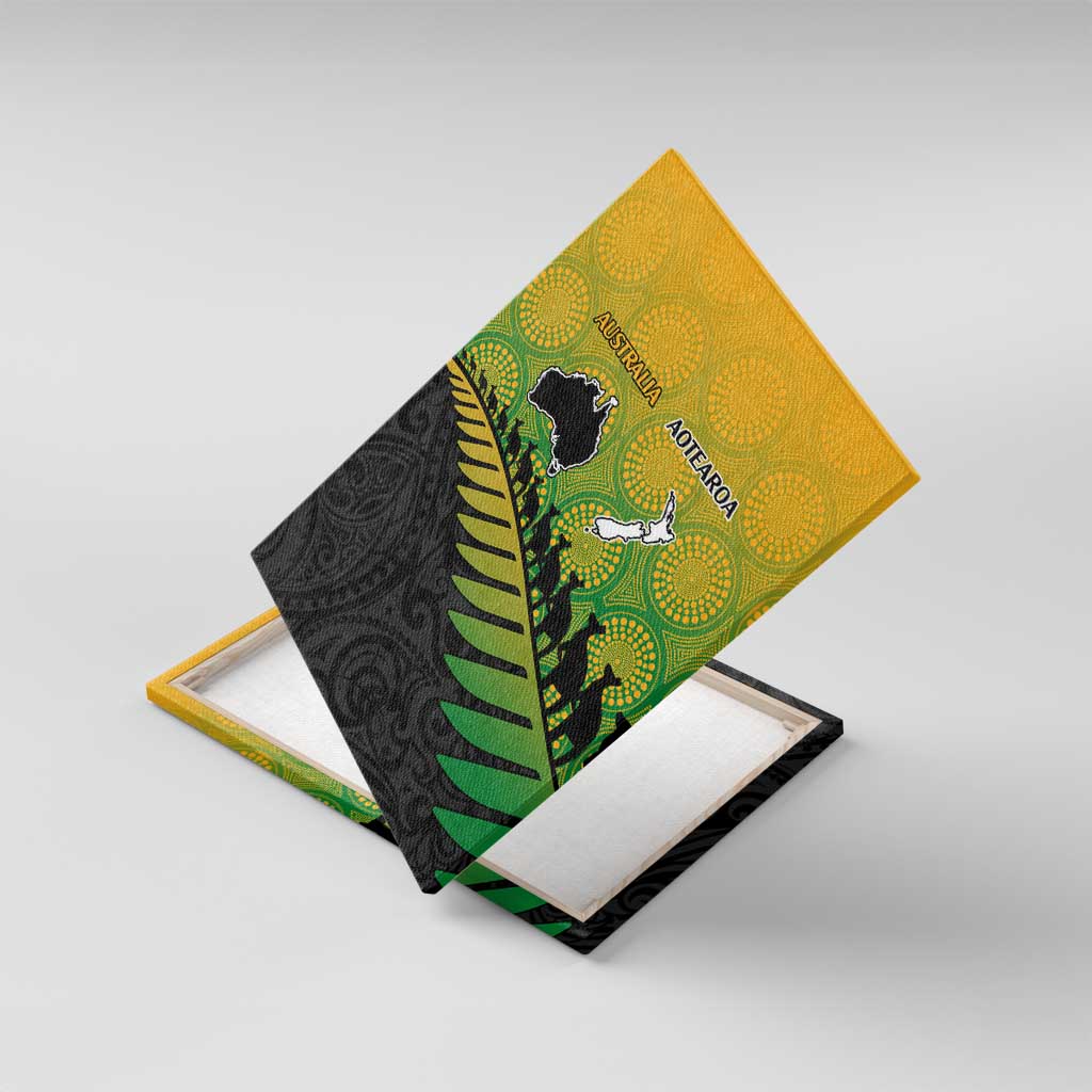 Australia New Zealand Rugby Canvas Wall Art Gradient Aboriginal Wallabies and Maori Black Fern - Aussie Hoodie