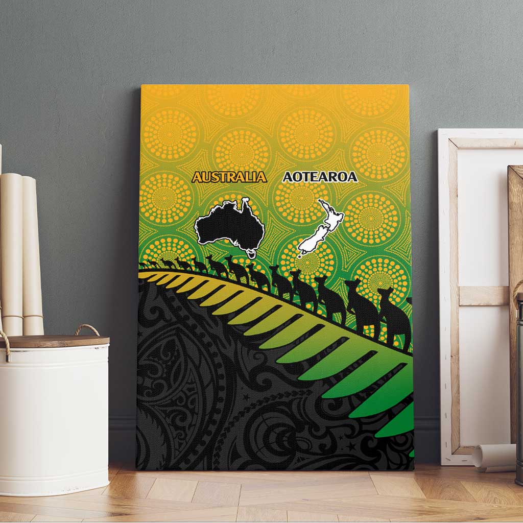 Australia New Zealand Rugby Canvas Wall Art Gradient Aboriginal Wallabies and Maori Black Fern - Aussie Hoodie