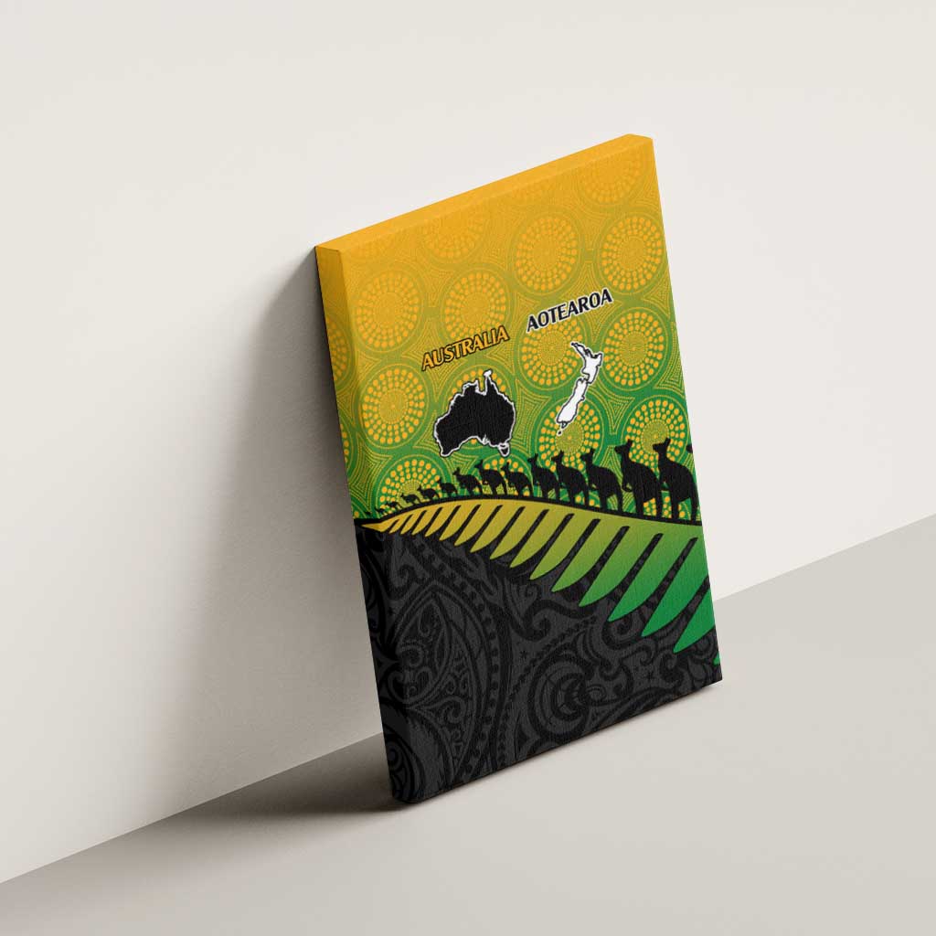 Australia New Zealand Rugby Canvas Wall Art Gradient Aboriginal Wallabies and Maori Black Fern - Aussie Hoodie