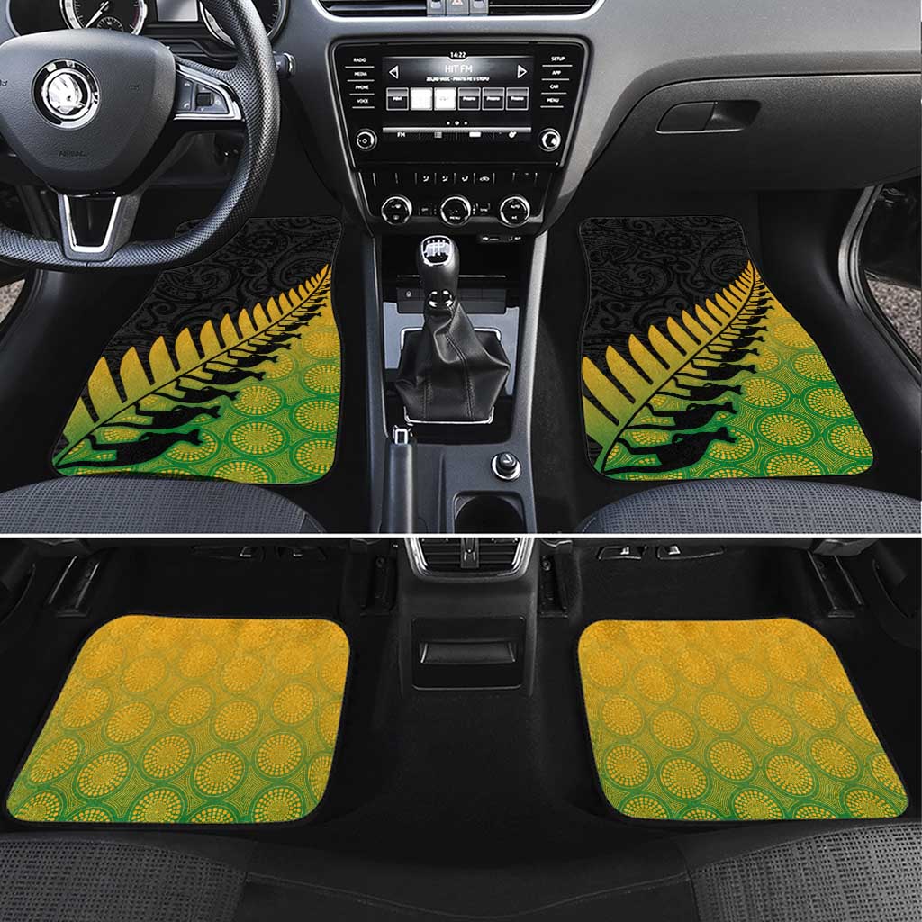 Australia New Zealand Rugby Car Mats Gradient Aboriginal Wallabies and Maori Black Fern - Aussie Hoodie